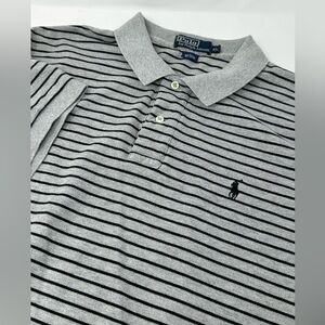 POLO Ralph Lauren Polo Shirt Mens Sz XL Gray Striped Short Sleeve W7